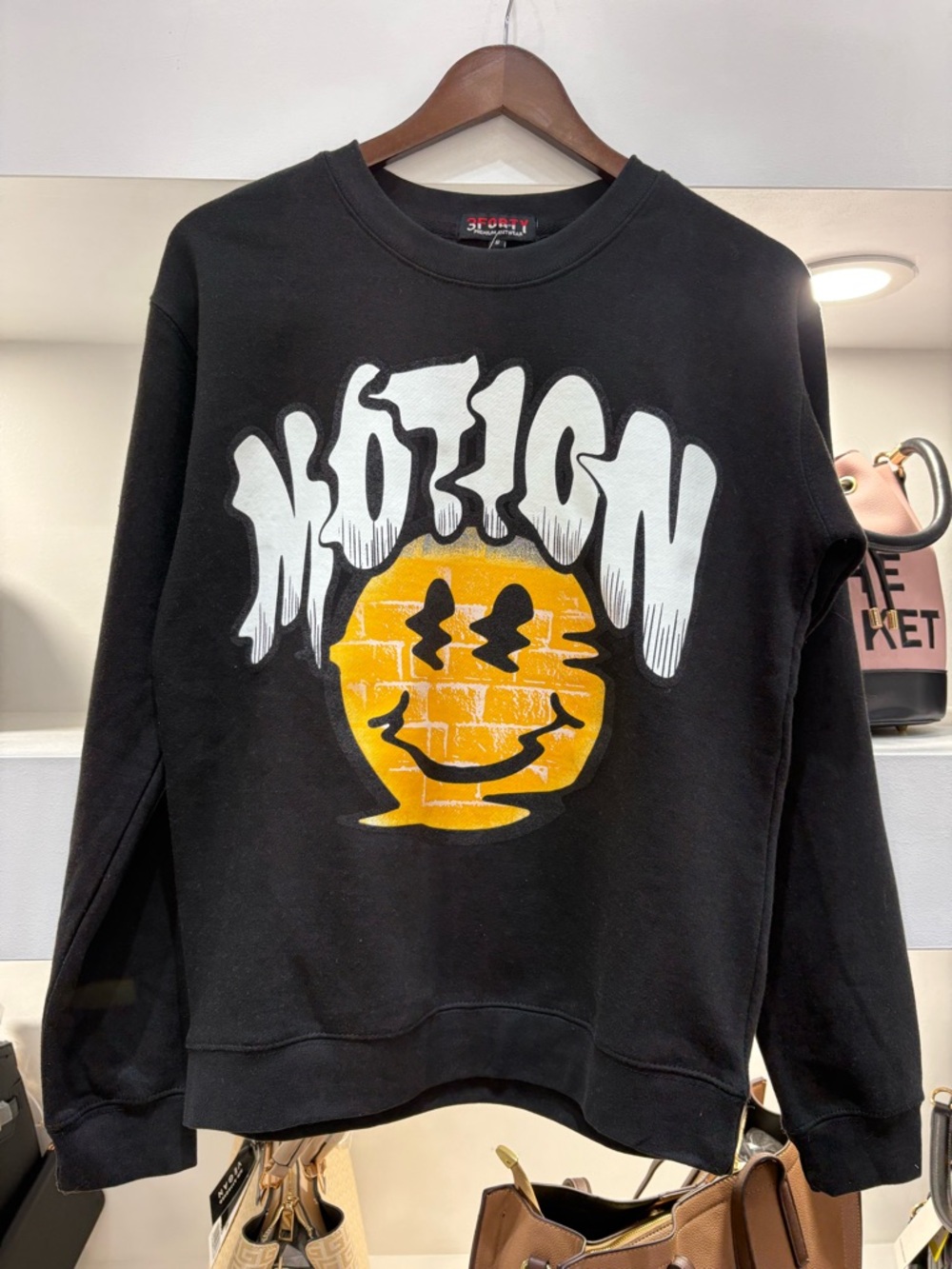 Black Graphic Sweatshirt with Yellow Smiley ‘MOTION’
